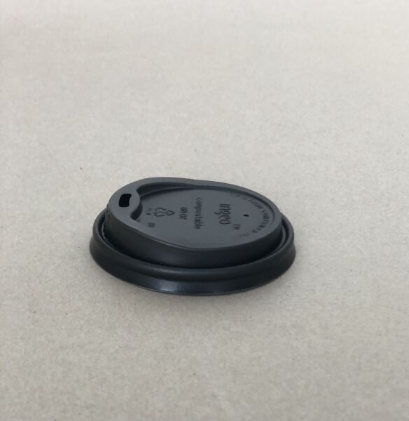 10-20oz. Sip Black PLA Compostable Hot Cup Lid 90mm BPI